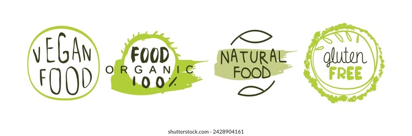 Eco Natural Food Green Label and Emblem Vector Set
