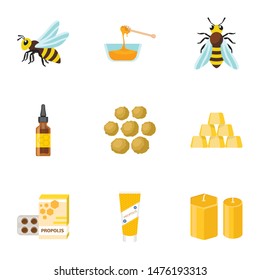 Eco natural honey icon set. Flat set of 9 eco natural honey vector icons for web design isolated on white background