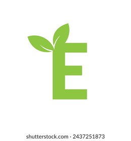 Eco Natural Letra Inicial E Logo y hoja logo, Plantilla de Diseño.