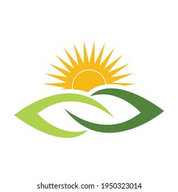 Eco Natural Sun leaf green nature symbol template Vector