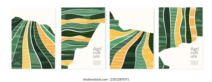 Eco nature abstract landscape vector background. Green agriculture field with texture. Agro design template. Organic farm pattern illustration. Ecology collage poster. Farmland brochure or card layout