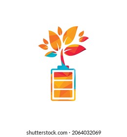 Diseño de ilustración de diseño de plantillas de logotipo de batería y naturaleza ecológica. Plantilla de logotipo de energía verde.	