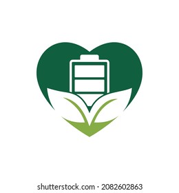 Diseño de ilustración de diseño de plantillas de logotipo de batería y naturaleza ecológica. Plantilla de logotipo de energía verde.	
