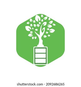 Eco nature and battery logo template design illustration design. Green energy logo template.	