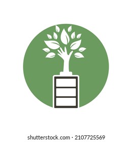 Diseño de ilustración de diseño de plantillas de logotipo de batería y naturaleza ecológica. Plantilla de logotipo de energía verde.	
