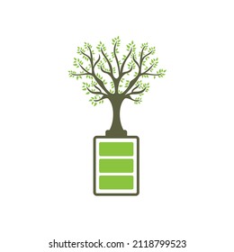Diseño de ilustración de diseño de plantillas de logotipo de batería y naturaleza ecológica. Plantilla de logotipo de energía verde.	