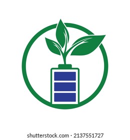 Eco nature and battery logo template design illustration design. Green energy logo template.	