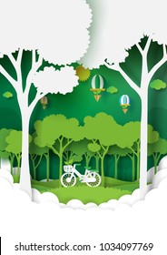 Eco and nature concept paper art style design.Forest plantation with green environment and ecology conservation concept.Vector illustration.