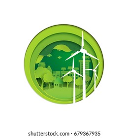 Eco and nature concept paper art style design.Green city and environment conservation concept.Vector illustration.