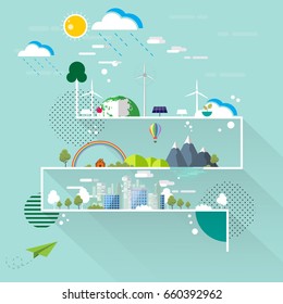 Eco and nature concept.Flat line design and poster design with simple shapes vector illustration.