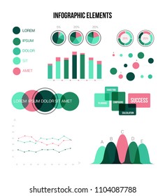 Eco Nature Green Infographic Elements Vector Graphic Chart Collection. Circular Bar, Pie Chart, Diagram Business Template, Education, Label. Annual Concept, Communication Data Develoment Inforgaphic