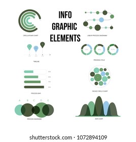 Eco Nature Green Infographic Vector Flowchart, Rate Bar Set. Diagram, Pie Chart, Statistic Bar, Arrow, Business Plan Info Design. Circle Graphic, Info Visualization, Infographic Elements