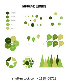 Eco Nature Green Infographic Vector Modern Simple Chart Set. Diagram, Pie Chart, Statistic Bar, Arrow, Business Process Design. Annual Concept, Communication Data Develoment Inforgaphic