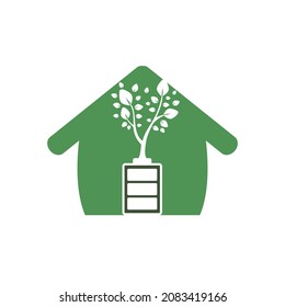 Eco nature home and battery logo template design illustration design. Green energy logo template.	
