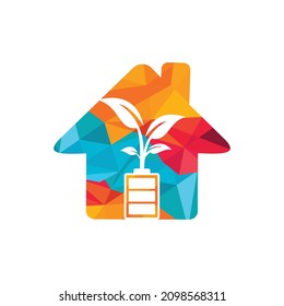 Eco nature home and battery logo template design illustration design. Green energy logo template.	
