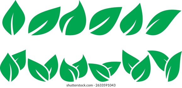  Eco Nature Icons – Green Leaf, Plant, and Sprout Symbols for Sustainable Design. Minimal and Scalable Vector Set.