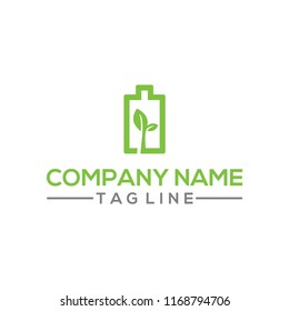 Eco Nature leaf and battery vector logo template for environment and energy industrial