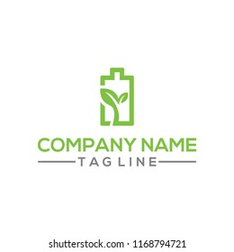 Eco Nature leaf and battery vector logo template for environment and energy industrial