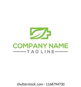 Eco Nature leaf and battery vector logo template for environment and energy industrial