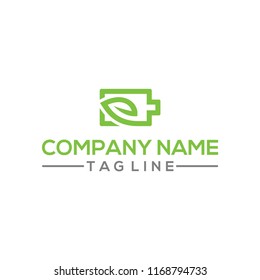 Eco Nature leaf and battery vector logo template for environment and energy industrial