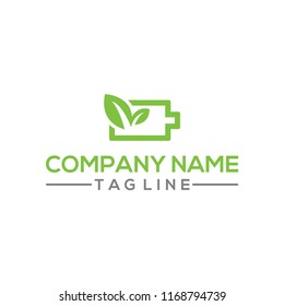 Eco Nature leaf and battery vector logo template for environment and energy industrial