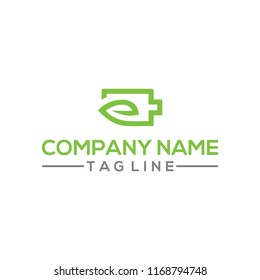 Eco Nature leaf and battery vector logo template for environment and energy industrial
