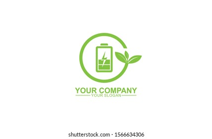 Eco Nature leaf and battery, vector logo template for environment and energy industrial