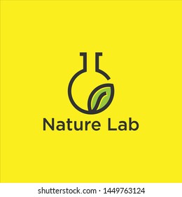 Eco Nature leaf and flask Labs vector logo template for environment and laboratory industrial