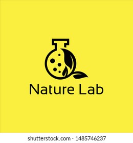 Eco Nature leaf and flask Labs vector logo template for environment and laboratory industrial