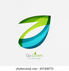 Eco nature leaf, go green environmental concept. Minimal abstract geometric design, created with circles and round shapes. Green and blue colors