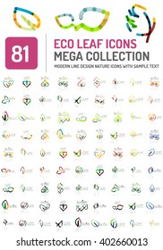 Eco nature and spring concept, various geometrical flat thin line design leaves. Vector mega set