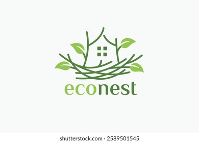 eco nest logo with a simple house on a bird's nest