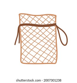 Eco net bag for fresh fruits, vegetables buying, ecology friendly shopping, handbag for purchases. Hand drawn vector illustration