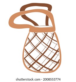 Eco net bag for fresh fruits and vegetables buying, ecology friendly shopping, handbag for purchases and grocery. Hand drawn vector illustration