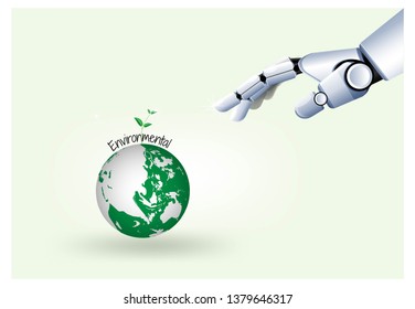 Eco no plastic environmental with robotic technology to preserve the world ecology natural