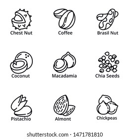 Eco Nuts Icon Set. Outline Set Of 9 Eco Nuts Vector Icons For Web Design Isolated On White Background