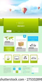 Eco One Page Website Design for Your Business with hot air balloons realistic illustration. Vector Eps 10