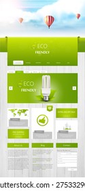 Eco One Page Website Design for Your Business with hot air balloons realistic illustration. 