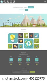 Eco One Page Website Template Vector Eps10, Modern Web Design with flat UI elements and eco landscape illustration. Ideal for Business layout