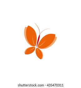 Eco orange icon symbol of butterfly. Vector illustration, isolated on a light background. Fashion Graphic Design. Beauty concept. Bright colors butterfly logo. Smooth shape. Simple flat colored style.