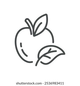 Eco Organic Apple Icon. Simple Line Illustration of an Apple with a Leaf, Representing Organic and Eco-Friendly Farming Practices.