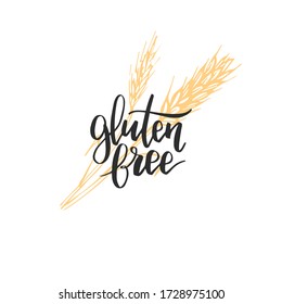 Eco, organic food logo. Gluten Free hand lettering. Healthy farm sign vector illustration. Tag for products packaging of grocery shop, market, restaurants  etc.