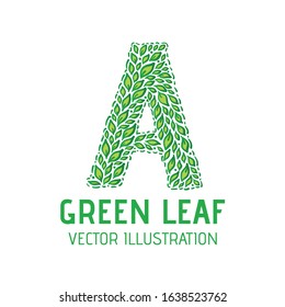 Eco Organic Green Leaf Logo Concept Design. Hand Drawn Style Vector Alphabet Illustration Isolated on White Background.