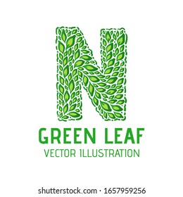 Eco Organic Green Leaf Logo Concept Design. Hand Drawn Style Vector Alphabet Illustration Isolated on White Background.