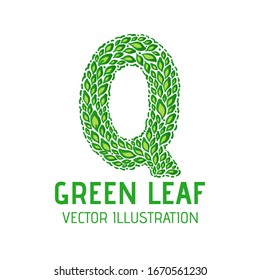 Eco Organic Green Leaf Logo Concept Design. Hand Drawn Style Vector Alphabet Illustration Isolated on White Background.