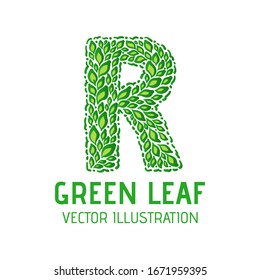 Eco Organic Green Leaf Logo Concept Design. Hand Drawn Style Vector Alphabet Illustration Isolated on White Background.