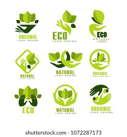 Eco, organic logo design set, premium quality natural product label , emblem for cafe, packaging, restaurant, farm products vector Illustrations on a white background