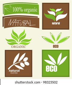 Eco and organic product labels. Vector illustration