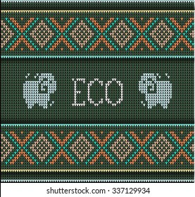 Eco organic sweater design on the wool knitted texture. Knitting Ornament