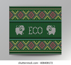 Eco organic sweater design on the wool knitted texture. Knitting Ornament